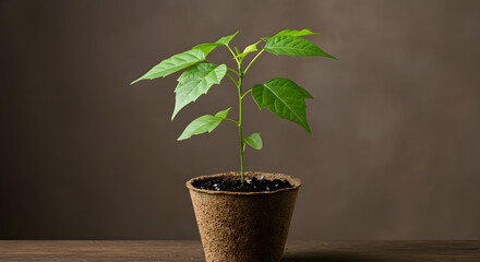 Young Plant Growing in Pot Nature Spring Growth
