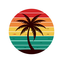palm tree retro vintage silhouette vector art