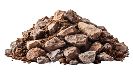Brown rocks and dirt pile isolated on black background