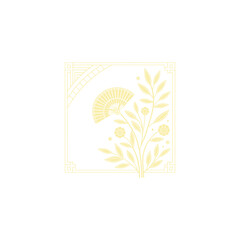 Gold art deco panel and border with ornament on white background