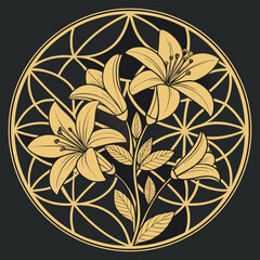 Elegant floral arrangement within geometric circle design vector illustration