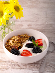 Homemade healthy granola with yogurt