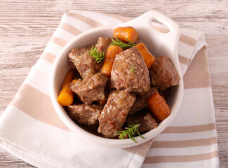 Stewed beef bits with carrot