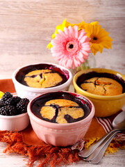 Blackberry pudding,  in ramekins