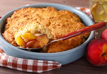 Homemade warm peach cobbler