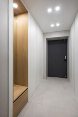The navy front door is stain-resistant and easy to maintain