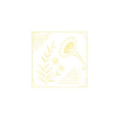 Gold art deco panel and border with ornament on white background