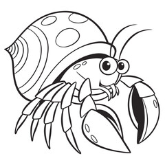 Cute cartoon hermit crab with a spotted shell silhouette isolated on white background