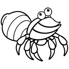 Cute cartoon hermit crab silhouette with big eyes isolated on white background