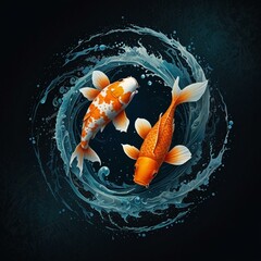 Digital artwork of two koi fish in a yin-yang formation