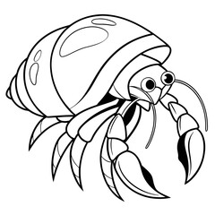 Cute cartoon hermit crab in a shell silhouette isolated on white background