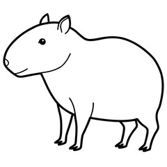 Cute capybara simple line drawing silhouette isolated on white background