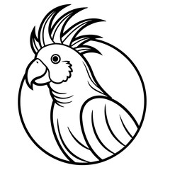 Stylized black and white cockatoo bird head silhouette isolated on white background