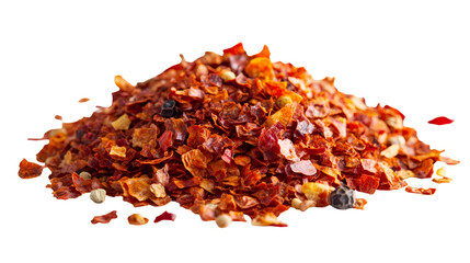 Red pepper flakes and spices pile closeup