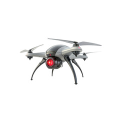 Aerial Drone with Camera and Propellers Isolated on White Background for Surveillance or Photography, Offering a High-Angle Perspective View