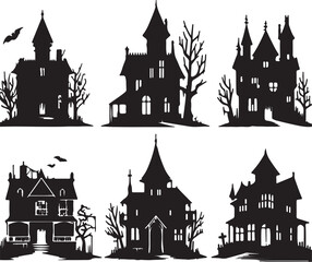 Spooky Silhouette Halloween Houses for Design
