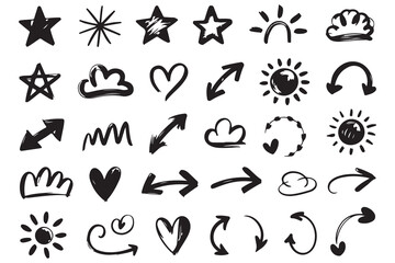 Fototapeta premium Arrows hearts stars and clouds icon silhouette vector illustration 