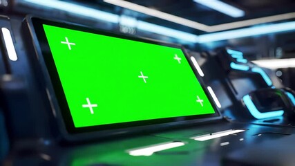 Futuristic greenscreen display, spaceship interior - Powered by Adobe