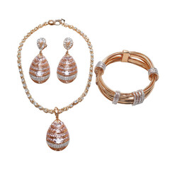 Elegant Jewelry Set Featuring Stunning Earrings, Necklace, and Bracelet with Unique Design in Rich Gold and Silver Tones