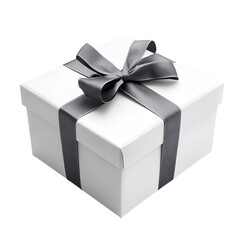 Elegant white gift box with gray ribbon bow