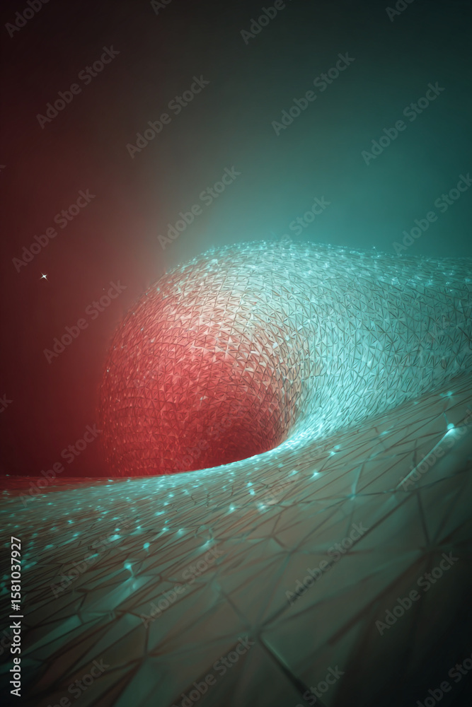Poster abstract rendering of a textured surface with red and turquoise color gradients