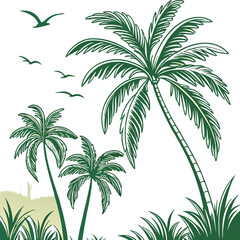 Tropical palm tree vector silhouette isolated on white, perfect for summer vacation and nature illustrations