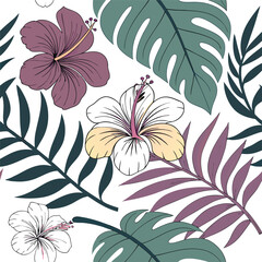 Seamless floral pattern featuring a vintage illustration of summer flowers, leaves, and plants, perfect for nature-inspired design and decorative wallpaper art