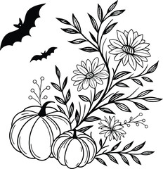 Seamless black floral vector pattern with ornate vintage summer flowers, leaves, and branches for elegant decoration