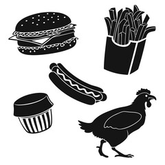 Burger fries hotdog chicken cupcake vector