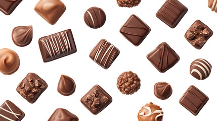 Assorted Chocolate Candies Falling Dark Background