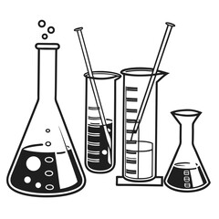 Chemistry flasks and beakers with stirring rods science