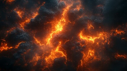 Fototapeta premium a stormy, spooky, grim sky, with clouds, lightnings, and fire