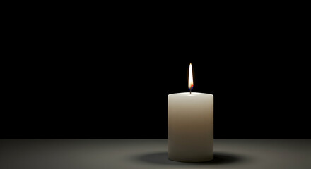 Single Burning Candle in the Dark Peaceful Atmosphere