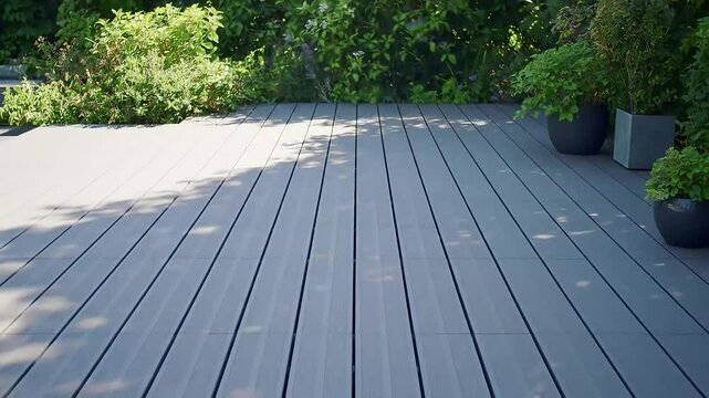 Serene Gray Composite Deck in Lush Garden Setting