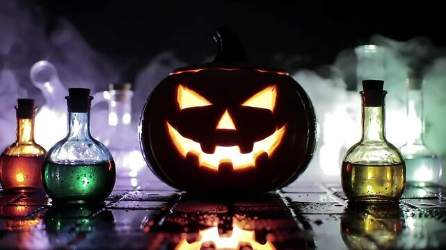 Spooky Halloween Potion Night Jack-o'-lantern and Elixirs