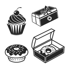 Cupcake donut gift box icons sweet bakery