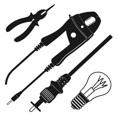 Electrical tools and light bulb silhouettes electricity
