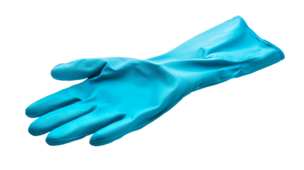 Blue rubber glove outstretched hand offering help cleanliness protection