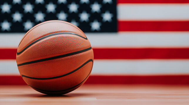 Basketball and American Flag:  A vibrant basketball sits against a backdrop of the iconic red, white, and blue, evoking sports and national pride.