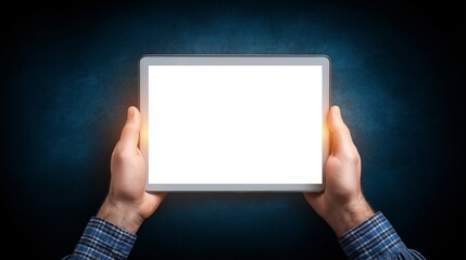 Naklejka premium Digital Connectivity: An individual holds a luminous tablet, suggesting seamless communication in a modern world, representing modern connectivity. 