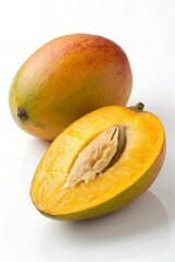 Mango Whole and Cut Open on White Background
