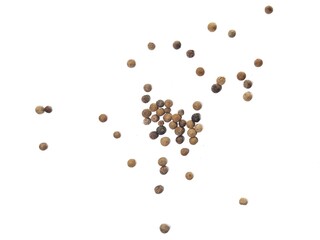 White pepper and black pepper isolated on white background with clipping path. Top view.