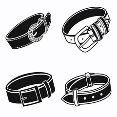 Four black belt and buckle silhouettes fashion accessory