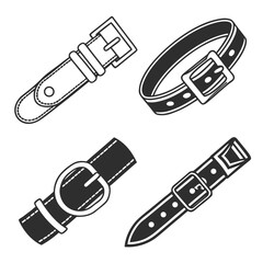 Four black and white belt and buckle icons fashion