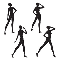 Four elegant female silhouettes striking poses fashion