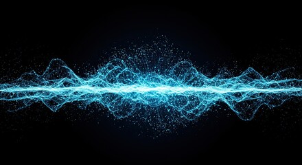 Fototapeta premium Abstract blue glowing wave of particles