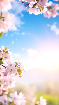 Fototapeta Blossoming spring flowers frame a vibrant sky