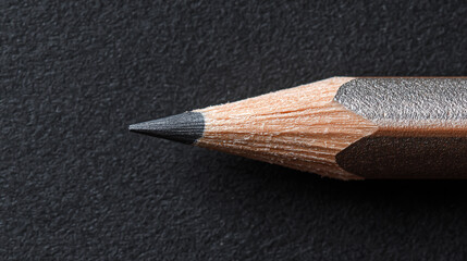 A macro close up of a sharp yellow wooden pencil on black background, an essential lead tool for education, school drawing, and office writing art