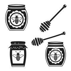 Honey jars and dippers with bee emblems vector