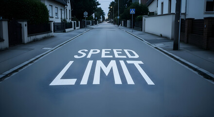 A street view with speed limit marking for traffic calming and road safety awareness on residential area